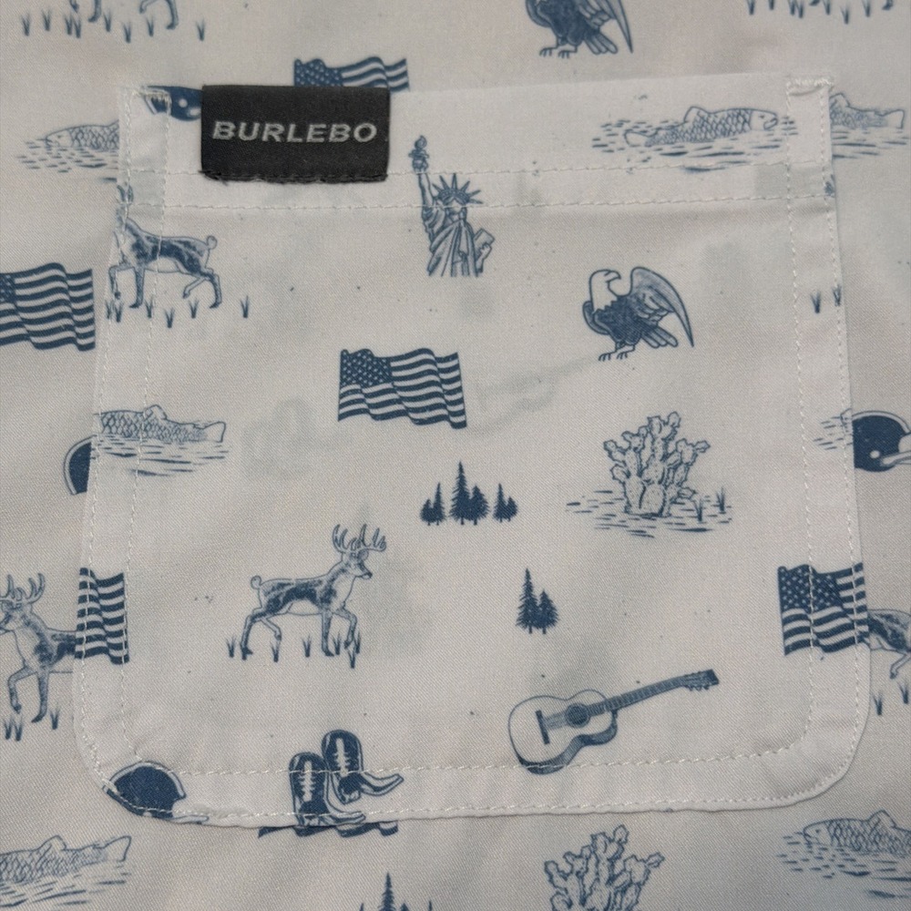 Burlebo Mens XL Texas Print Short Sleeve Button Down Shirt Cream Performance - Picture 3 of 8